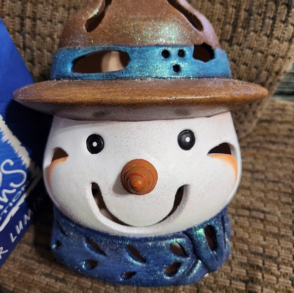 Vtg Elaine Thompson Snowman Lantern Snowkins Collection Ceramic Candle 1999 NCE - Picture 2 of 11